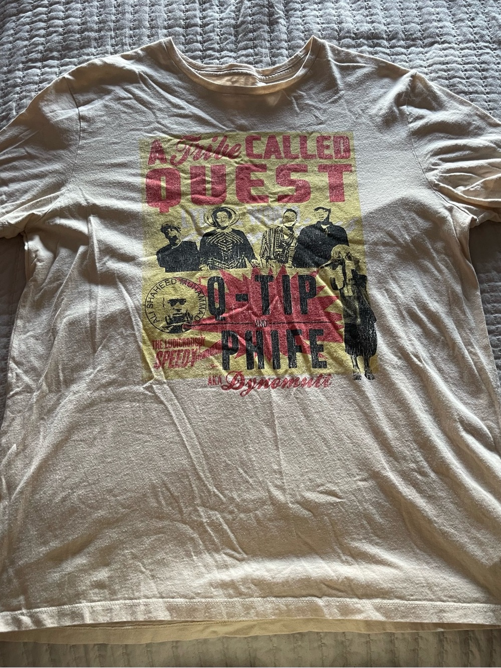 Men's Graphic Crew Neck T-Shirt - Cream with Red & Yellow Print - Quest Q-Tip